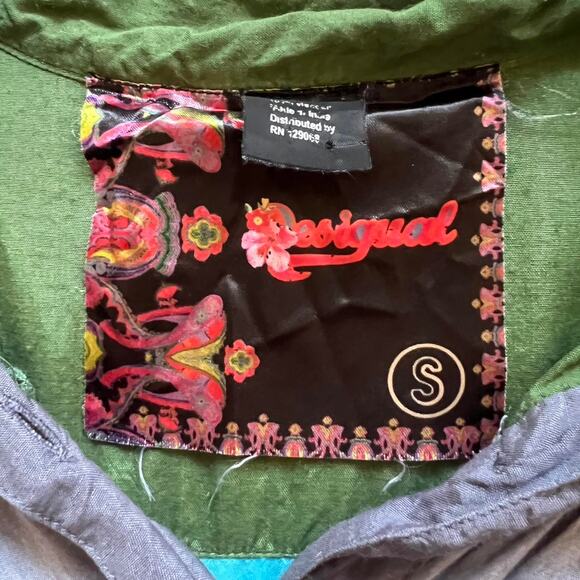 Desigual Floral Embroidered Sequin Blouse Top Multicolor Birds Boho Artsy Sz S - Picture 7 of 7